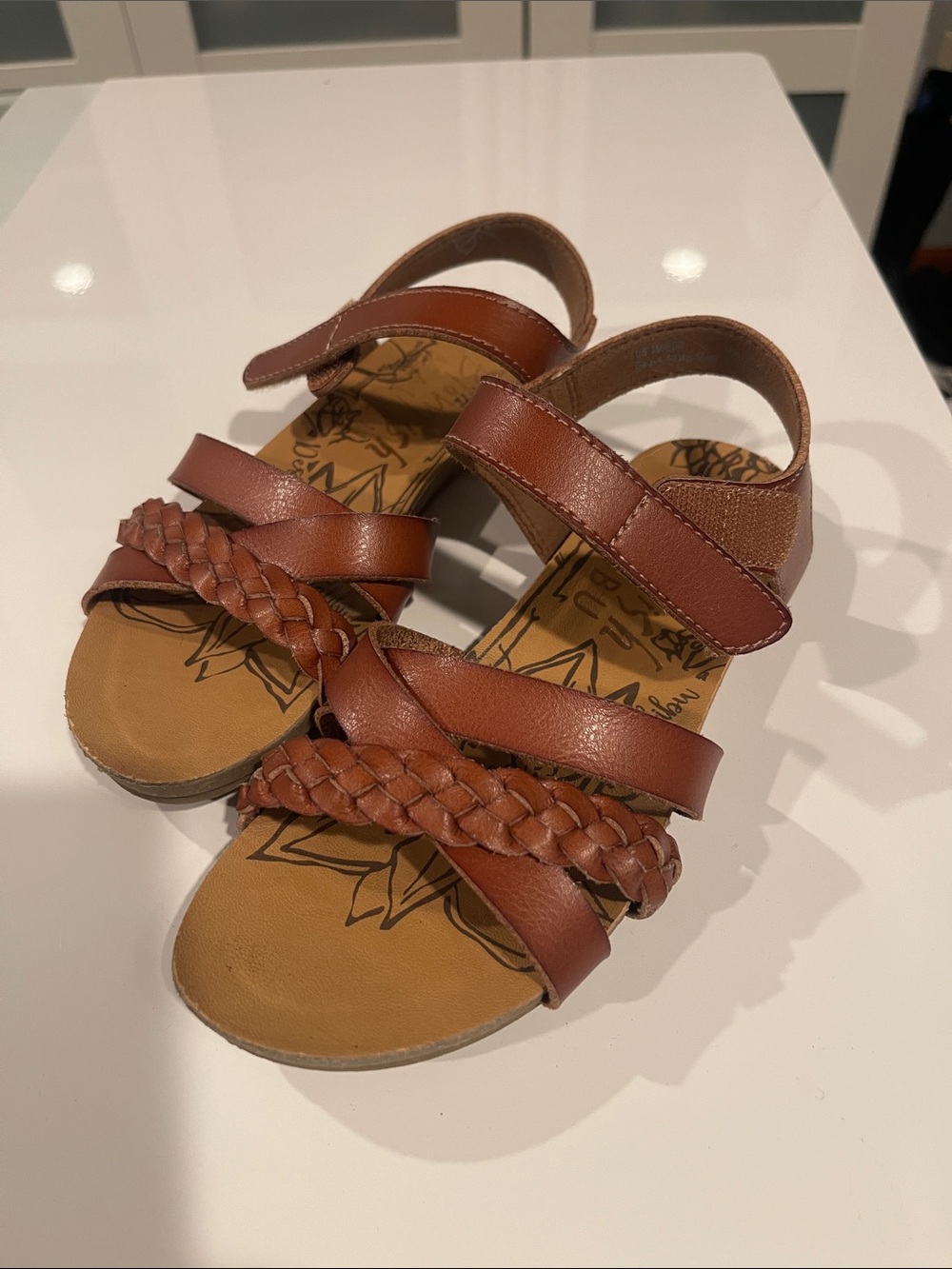 Blowfish Girls Tan/ Brown Braided Sandals with Velcro Strap
